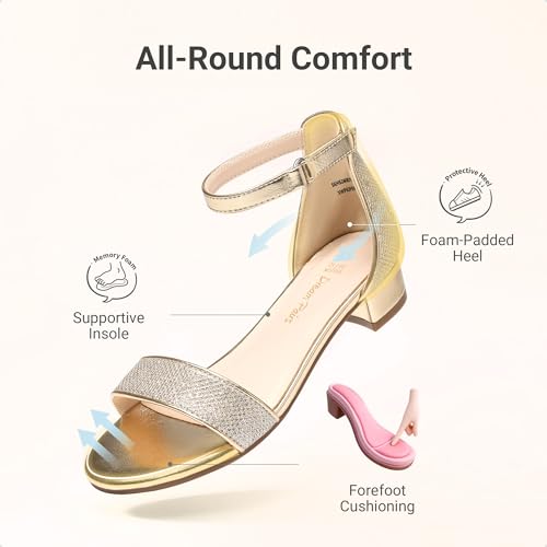 Image of DREAM PAIRS Girls Sandals Low Heel Dress Pump Ankle Strap Flower Wedding Party Shoes for Little Kid /Big Kid