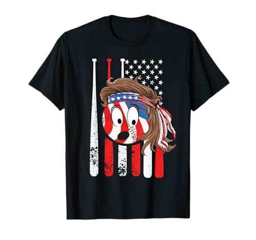 American Flag Baseball Mullet Tee 4th Of July Father