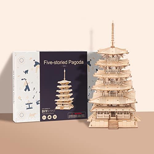 ROBOTIME 3D Puzzle for Adults Wooden Craft Kits DIY Model Building Kit to Build Unique Gift for Kids (Five-Storied Pagoda) 7 41GAejIE9RL. AC