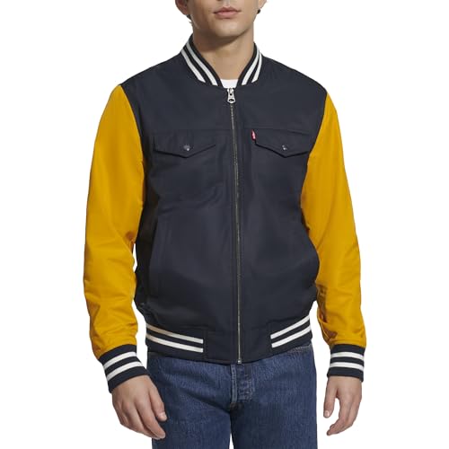 Levi's Men's Colorblock Varsity Bomber Jacket, Yellow/White Stand Collar, Medium