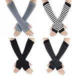Sibba 4 Pairs Knitted Fingerless Gloves Wrist with Finger Holes Warmers Warm Winter Unisex Mittens Long Gloves for Office Typing Computer