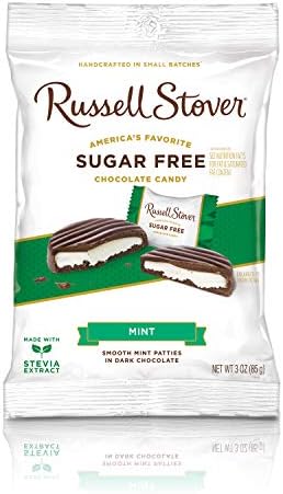 Russell Stover Sugar Free Dark Chocolate Mint Patties with Stevia, 3 Ounce Bag
