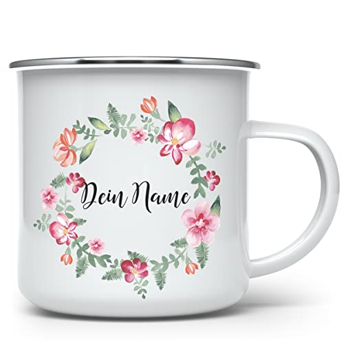 Printplanet Emaille-Tasse Mit Namen Daniela – 400 Ml, Engel-Design, Silberner Rand, Nostalgisch