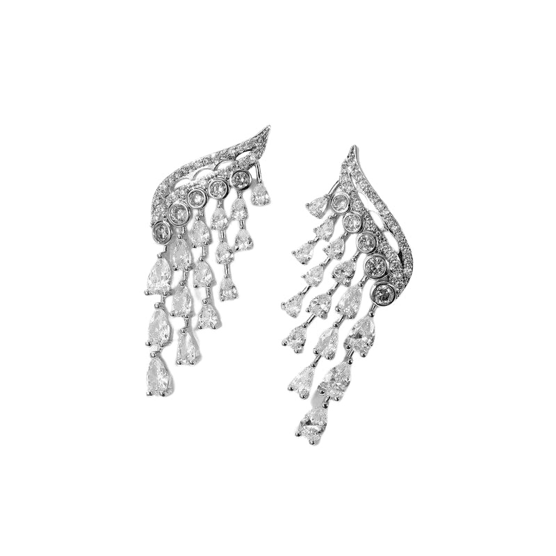Boucles d'oreilles en or 14k aile et moissanite de luxe géométrique