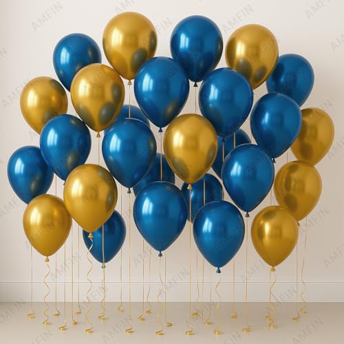 AMFIN (Pack of 10) 10 inch Metallic Chrome Balloons. Birthday, Anniversary Decoration Items - Gold, Dark Blue - Image 5