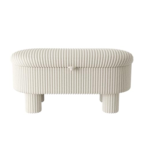 Merax Modern Storage Ottoman, Corduroy Upholstered Bench with Cylinder Legs, Wooden Bedroom Storage Seat, Beige Entryway Shoe Bench for Living Room, Bedroom by Merax - Image 4