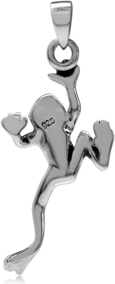 Silvershake 925 Sterling Silver Leaping Climbing Frog Pendant