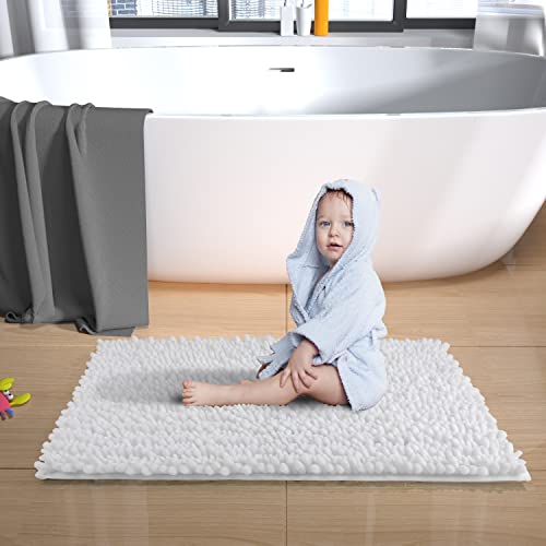 Yimobra Original Luxury Chenille Bathroom Runner Rugs, 70 X 24 Inches, Soft, Long Large Bath Mats, Super Absorbent, Non-Slip, Machine Washable, Carpets For Home, Nursery, Bed Living Room, Bright White #TOP6
