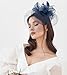 Focupaja Fascinators Hats Women Pillbox Hat with Mesh Veil Feathers Derby Headband Wedding Headwear Tea Party Hair Clip 20s 50s Top Hat W4-48-Navy blue