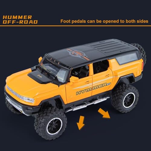 Image of 1:24 Big Hummer EV Off-Road Toy Car Metal Pull Back Diecast Car with Openable Door and Sound Light, Gifts Toys for Kids【 Yellow 】