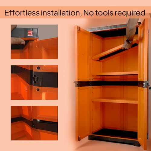 Image of Cello Novelty Big Bookshelf, Orange & Brown | 2 Dustproof Doors | Space Saving Cupboard | Plastic Book Shelf | Multipurpose Book Shelf for Home, Office | Book Organizer for Library