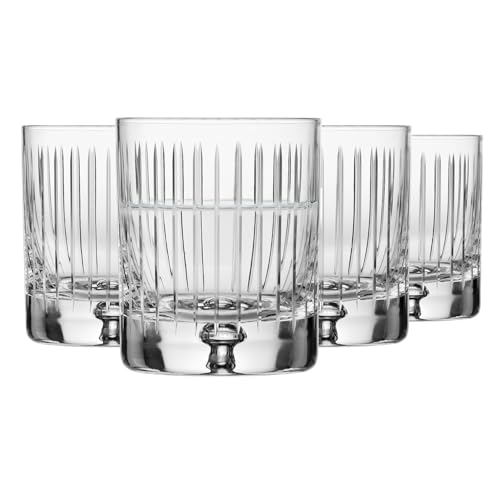 Krosno – Bicchieri da whisky, bourbon e scotch 250 ml, set da 4 – Collezione Saga – Bicchiere in cristallo, intagliato – Fatti a mano – Ideale come regalo