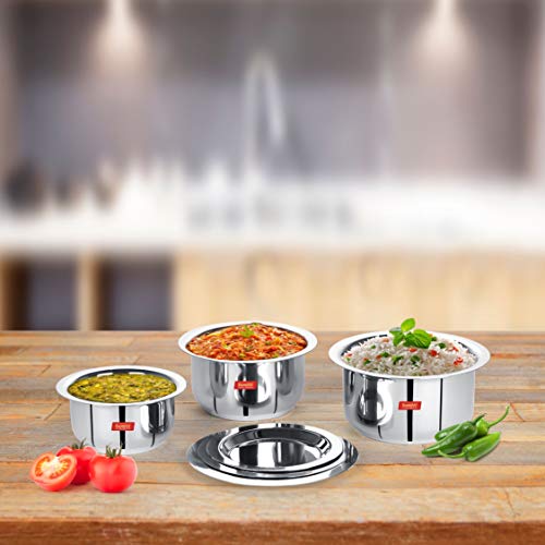 Sumeet Stainless Steel Tope/patila/cookware With Lids, 370, 550, 800ml, 3 Piece (Steel) by Sumeet - Used condition - Image 2