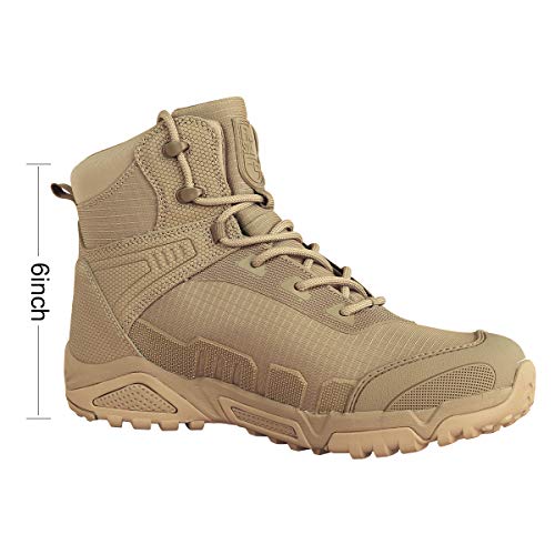 FREE SOLDIER Men’s Waterproof Hiking Boots 6 Inches Lightweight Work Boots Military Tactical Boots Durable Combat Boots(Tan,9.5)