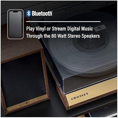 Crosley C72 2-Speed Belt-Drive Bluetooth Turntable Record Player with 80W Speakers and Carbon Fiber Tonearm, Walnut