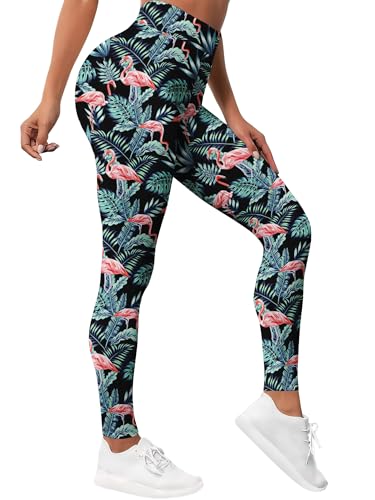 PAGYMO Printed Flamingo Leggings for Women Tropical Pattern Cute Crazy