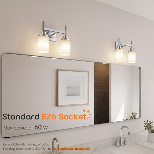 Image of Bathroom Light Fixtures Brushed Nickel Vanity Lights with White Frosted Glass Shade, Double Wall Lamps for Mirror Kitchen Living Room Porch T001BR-L2