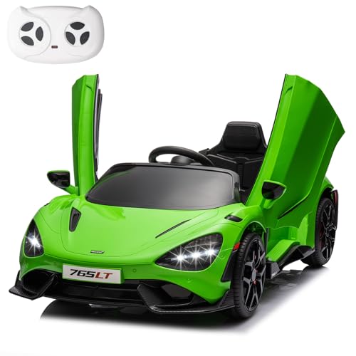 MUKIDY Kids Ride-on Car Licensed McLaren765LT for 3-6Years Old, Electric car 12V Battery Powered Electric Vehicle, w/Parent Remote, Music Player, LED Lights, Smooth Start, 3 Speeds, (Green)