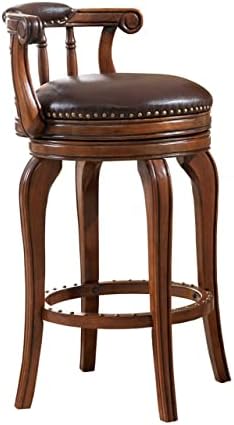 FURNIKNA Counter Height Bar Stools, 360 Degree Swivel Barstools with Back Arms, Solid Wood Leather Bar Chairs, 27 Inch High Round Kitchen Bar Stool, Brown