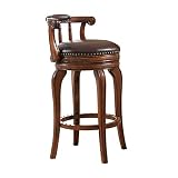 FURNIKNA Counter Height Bar Stools, 360 Degree Swivel Barstools with Back Arms, Solid Wood Leather B