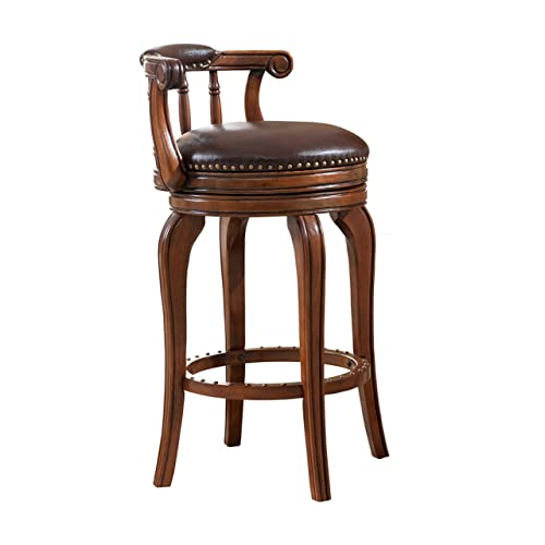 Furnikna Counter Height Bar Stools, 360 Degree Swivel Barstools With Back Arms, Solid Wood Leather Bar Chairs, 27 Inch High Round Kitchen Bar Stool, Brown #TOP6
