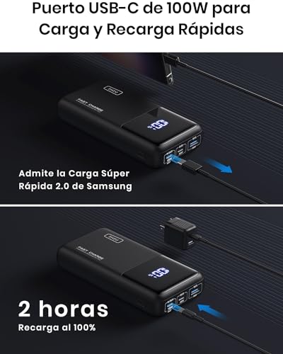 Batería externa 100W 25000mAh para portátil tipo C compacta y potente 5