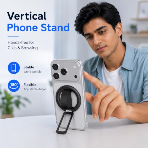 Image of ZORBES Magnetic Phone Grip & Kickstand Phoe Holder for iPhone 12-17 | Soft Silicone Finger Loop Durable Zinc Alloy Phone Stand MagSafe Cases, Strong Adhesion Ring Holder Phone Accessory