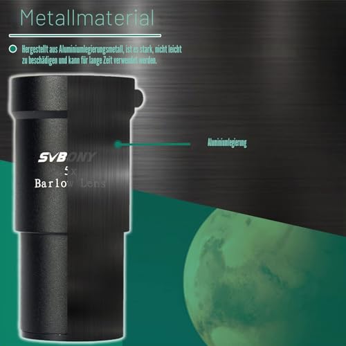 Svbony Barlowlinse 5X, 1,25 Zoll Metall Barlow Full Multi Coated Teleskop Okular Zubehör für Planetenbeobachtung und Astrofotografie