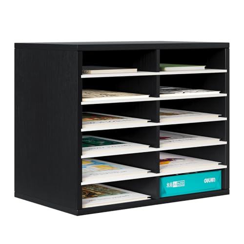 Corbeille a courrier rangement papier et classeur de bureau bois 12 cases