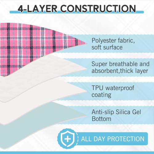 Image of Washable Pee Pads for Dogs - 18 inchx24 inch 2PCS, Whelping Pad for Puppy Training, Playpen Crate Bed Floor Protector, Reusable Dog Potty Pads Non-Slip, Super Absorbent & Odor Controlling, Pink Plaid