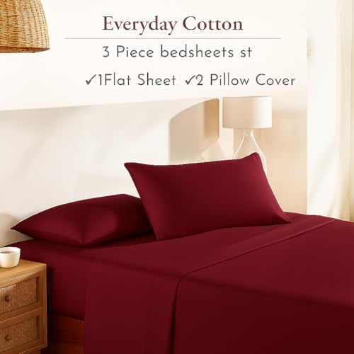 Image of Premium Cotton Bedsheets - King Size 102x108 Inches, Burgundy | Lightweight, Super Soft & Wrinkle-Free | Includes 2 Pillow Covers