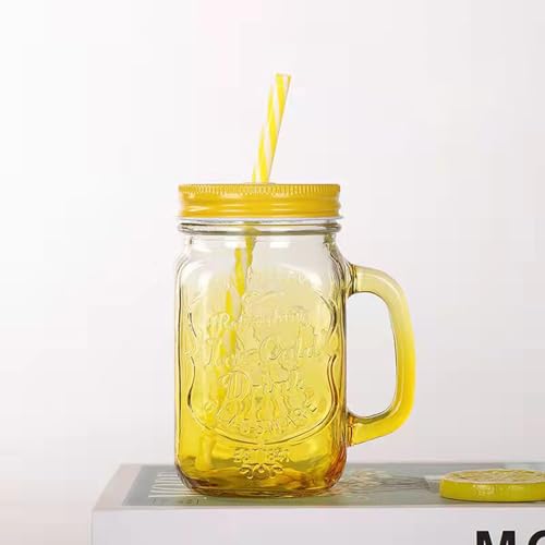 PKRANZYHKAL Gelbes 460ml Einmachglas mit Halm