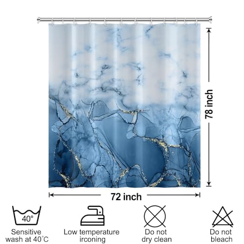 Rideau de douche bleu clair en tissu imperméable et lavable avec crochets inclus - 7