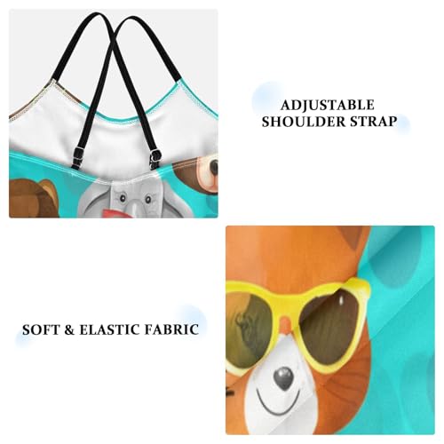 Cute Animals Heads Blue Girls One Piece Swimsuit, Beach Apparel 3-10 Y with Adjustable Shoulder Strap, 3-10 Y3