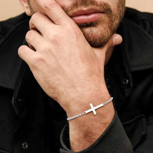 Pulsera cruz M MOOHAM para hombre plata bañada en oro miniatura 2