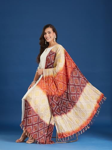 Image of Women's Silk Blend Abstract Pattern Red Dupatta with 2.20 Meters | Women's cotton printed dupatta with tassels -Red Shed Patta