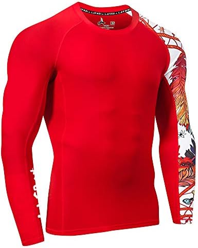 LAFROI Men's Long Sleeve UPF 50+ Baselayer Skins Performance Fit Compression Rash Guard-CLYYB Asym Red Fire Size XL