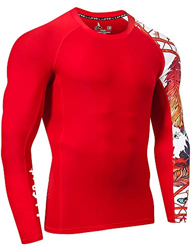 LAFROI Men's Long Sleeve UPF 50+ Baselayer Skins Performance Fit Compression Rash Guard-CLYYB Asym Red Fire Size XL