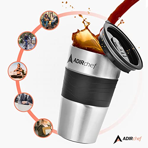 Adirchef Travel Coffee Mug 15 Oz - Insulated Bpa Free Stainless Steel Vacuum Tumbler W/Spill Proof Slide Lid For Hot/Cold Drinks Great For Outdoor, Driving, Home Or Office Use (Black) #TOP6