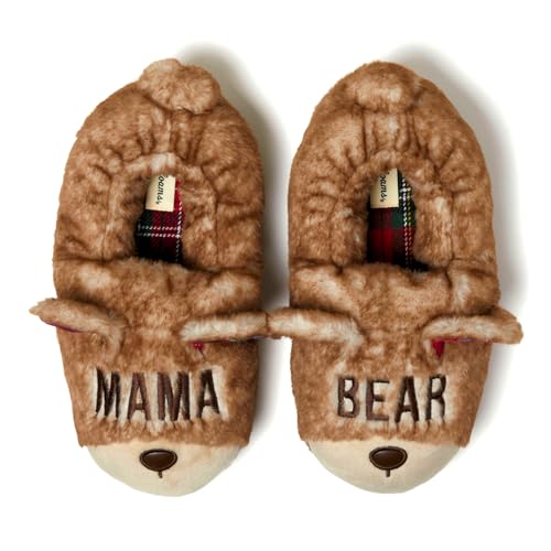 Dearfoams Women's Matching Family Holiday Mama Bear Sherpa Lined Moc Toe With Embroidery Slipper, Frost, XL