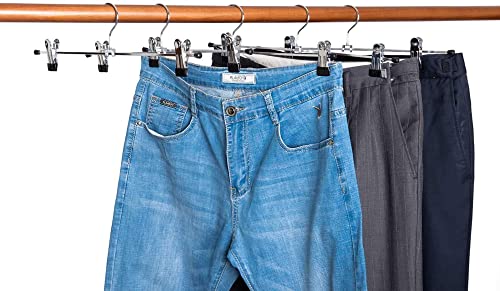 Image of ROLLYWARE Stainless Steel Hangers, Metal Adjustable Non Slip Clips, Space Saving Swivel Hook, Cloths Pants Skirt Children Shorts Hanger, Slack Jacket Dress Shirt Clothes Scarf Saree Coat Pack of(3).