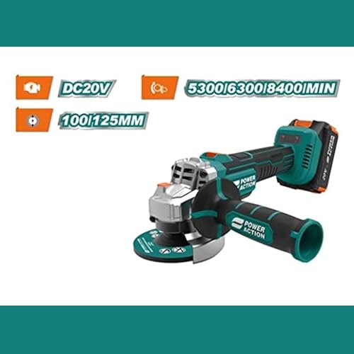 Image of Sulfar Power Action BAG20A 20V Heavy Duty Cordless Angle Grinder (Solo Tool), Brushless Motor, 100 /125 mm, M14, 8400 RPM (BAG20A)