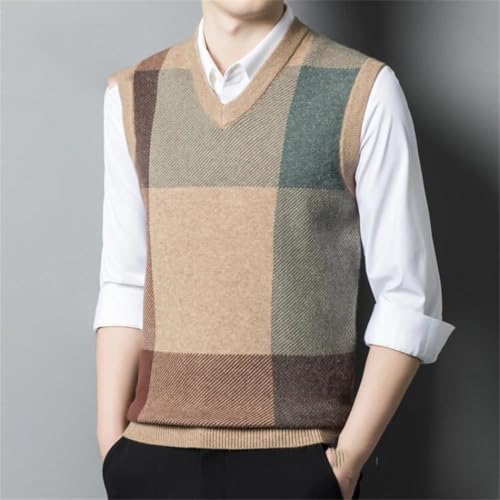 Dndrdhfb Men's Knitted V-Neck Vest Winter Warm Sleeveless Wool Pullover Vest2