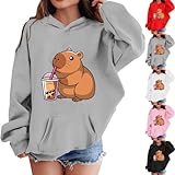 Mädchen Hoodies Sweatshirts Niedlicher Capybara-Print Pullover Langarm-Kapuzenpullover Kawaii Hoodie Lässiges Einfarbig mit Tasche für Kinder Winter Casual Outfit Lose Kapuzen Hoody Kapuzenpulli Y2k