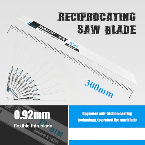 Image of 10 Pack 12 inch Reciprocating Saw Blades Set, 18TPI High Carbon Saw Blades, Metal Saw Blades with Organizer Case (10, 18TPI /12 inch)