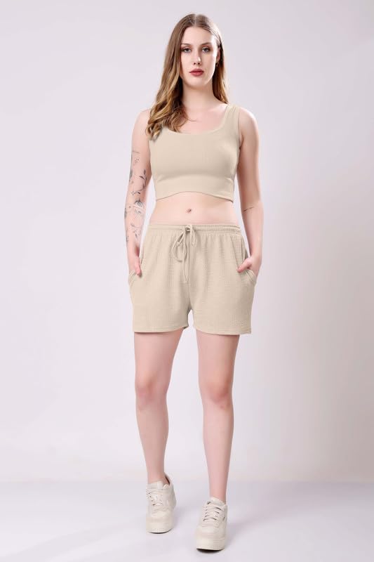 Image of London Hills Shorts for Women Textured Waffle Knit with Pockets for Gym, Sports, Running, Yoga, Cycling, Walk Casual Shorts Or Half Lower, Hot Pant, Half Trouser, Pack of 1, Pack of 2, Pack of 3