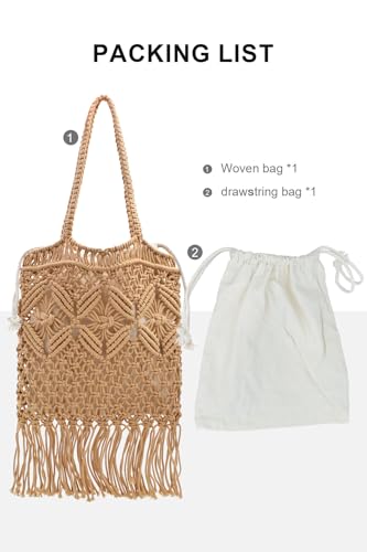Image of TeeYee Boho Crochet Summer Handbag Handmade Cotton Rope Knit Shoulder Bags for Women Bohemia Tote for Travel