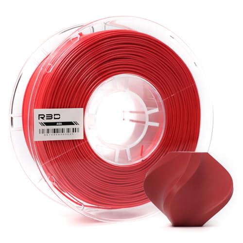 R3D ASA Filament 1.75mm, 1KG 3D Printer Filament, Heat & Weather Resistant, Dimensional Accuracy +/- 0.02 mm, Perfect for Outdoor Functional Parts, Compatible with AMS (Red)