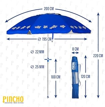 Pincho Grote strandparasol, 200 cm, winddicht tot 35 km/u, aluminium, 8 8 glasvezelstangen, gewicht 1,6 kg, Kleur 3, Grande, Modern