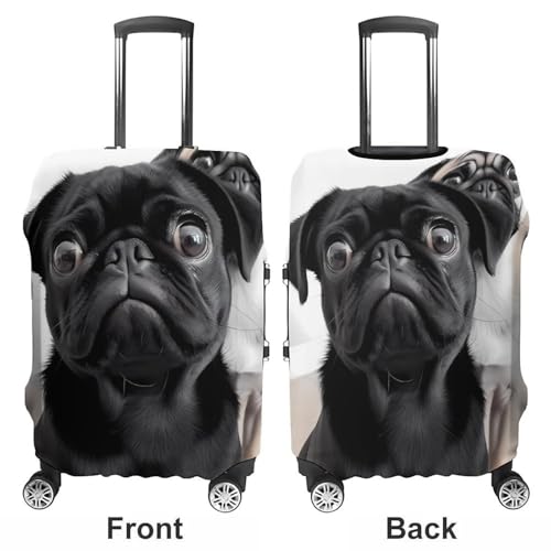 Cute Black Pug Dog Luggage Cover, Washable Elastic Suitcase Cover Protector Fit 18-32 Inch Luggage3
